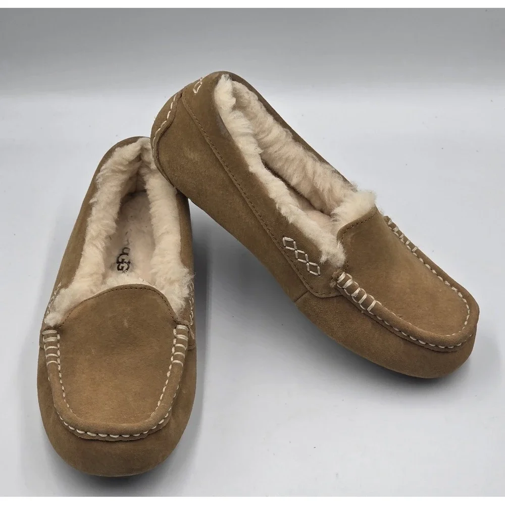 UGG Ansley Slippers Womens 5 Chestnut Sheepskin Moccasin Cozy - Picture 7 of 12